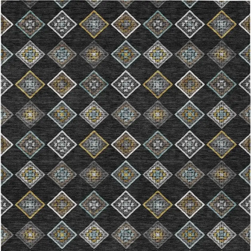 Black And Graphite Geometric Washable Indoor Outdoor Area Rug Photo 1