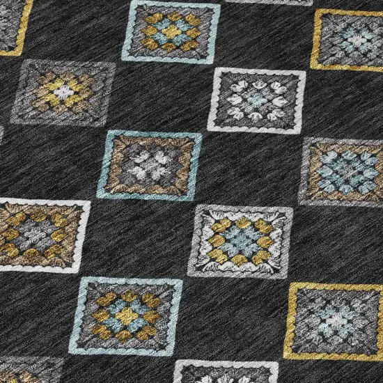Black And Graphite Geometric Washable Indoor Outdoor Area Rug Photo 5
