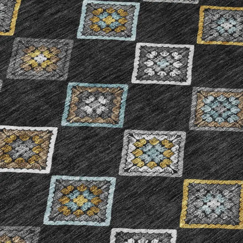 Black And Graphite Geometric Washable Indoor Outdoor Area Rug Photo 5
