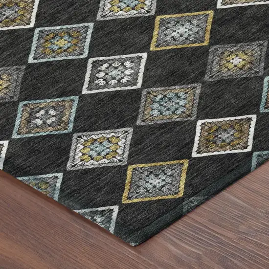 Black And Graphite Geometric Washable Indoor Outdoor Area Rug Photo 4