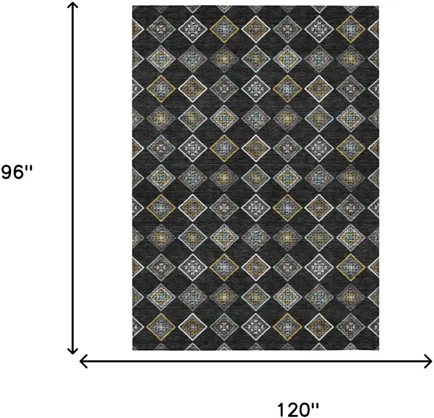Black And Graphite Geometric Washable Indoor Outdoor Area Rug Photo 6