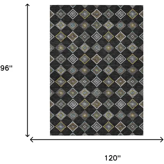 Black And Graphite Geometric Washable Indoor Outdoor Area Rug Photo 6