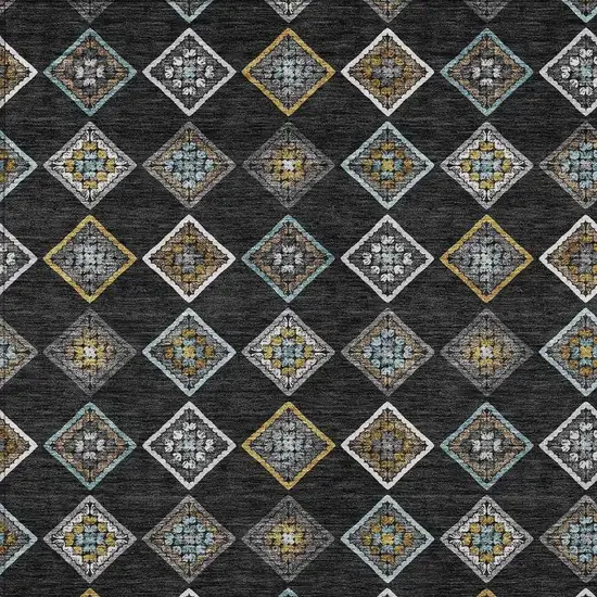 Black And Graphite Geometric Washable Indoor Outdoor Area Rug Photo 2