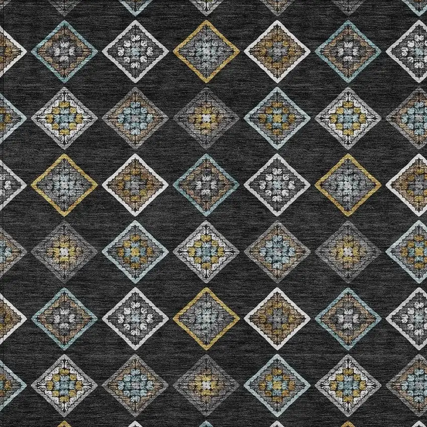 Black And Graphite Geometric Washable Indoor Outdoor Area Rug Photo 2