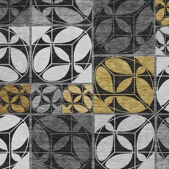 Black And Graphite Geometric Washable Indoor Outdoor Area Rug Photo 2