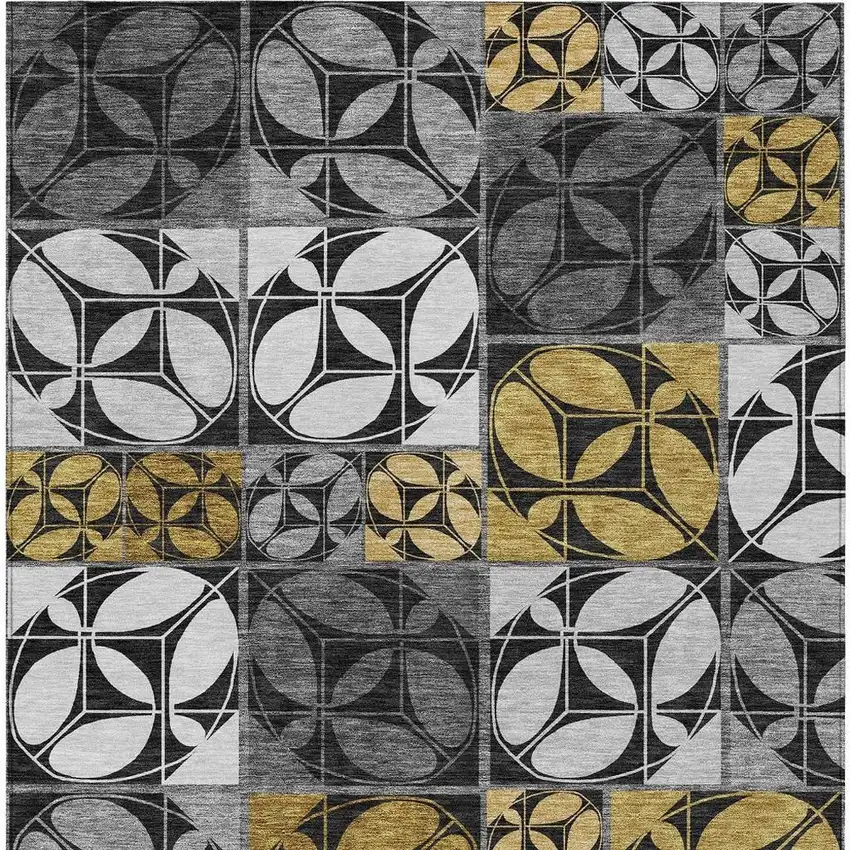 Black And Graphite Geometric Washable Indoor Outdoor Area Rug Photo 3