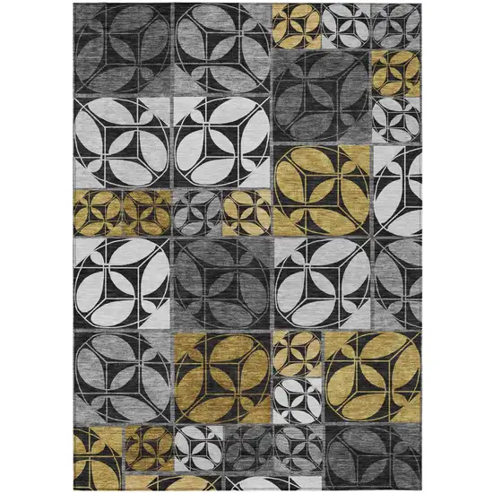 Black And Graphite Geometric Washable Indoor Outdoor Area Rug Photo 1