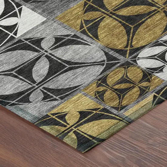 Black And Graphite Geometric Washable Indoor Outdoor Area Rug Photo 4