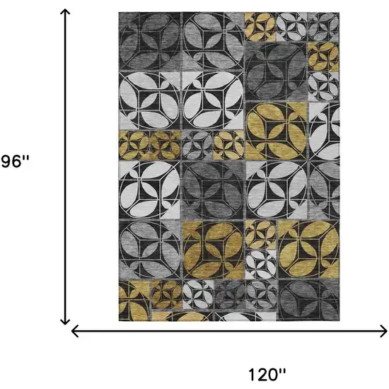 Black And Graphite Geometric Washable Indoor Outdoor Area Rug Photo 6