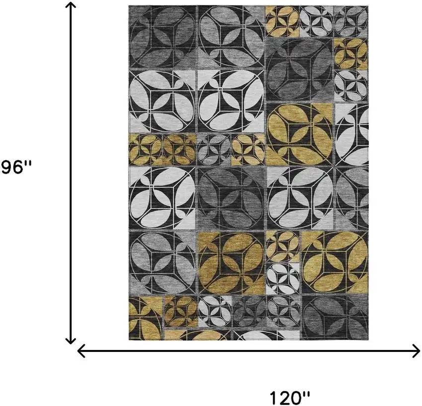 Black And Graphite Geometric Washable Indoor Outdoor Area Rug Photo 6