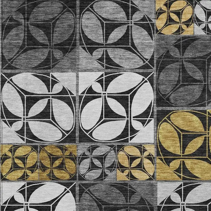 Black And Graphite Geometric Washable Indoor Outdoor Area Rug Photo 2
