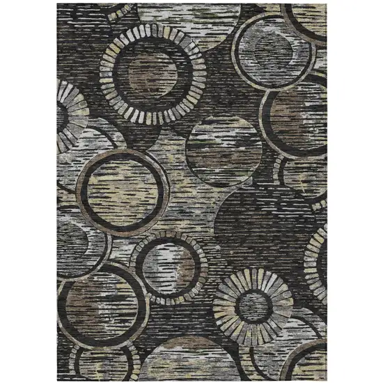 Black And Graphite Geometric Washable Indoor Outdoor Area Rug Photo 1