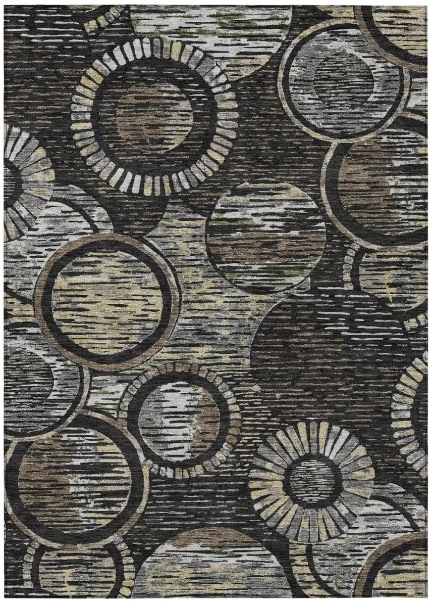 Black And Graphite Geometric Washable Indoor Outdoor Area Rug Photo 1