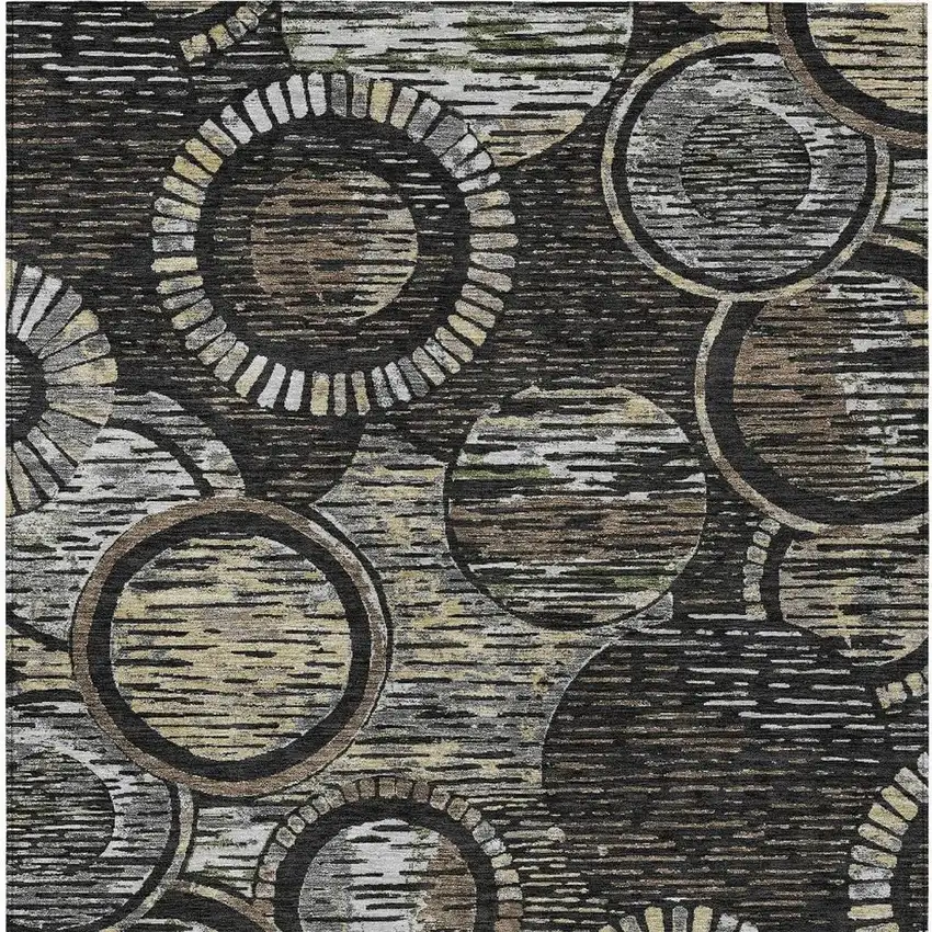 Black And Graphite Geometric Washable Indoor Outdoor Area Rug Photo 3