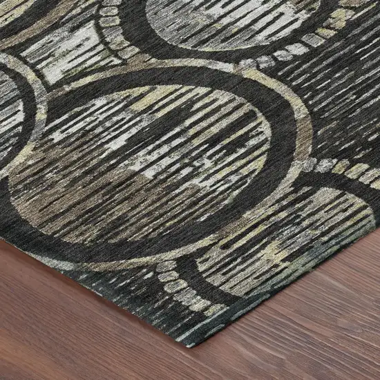 Black And Graphite Geometric Washable Indoor Outdoor Area Rug Photo 4