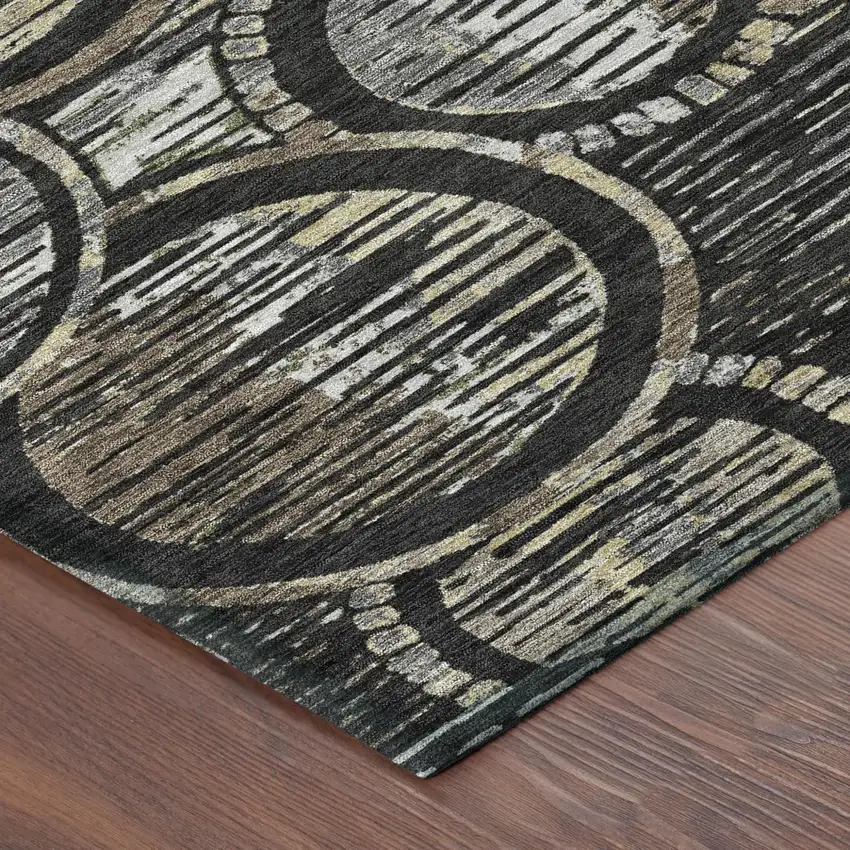 Black And Graphite Geometric Washable Indoor Outdoor Area Rug Photo 4