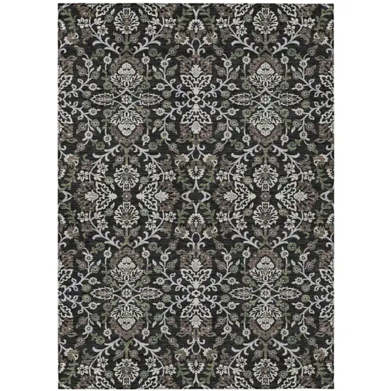 Black And Graphite Geometric Washable Indoor Outdoor Area Rug Photo 1