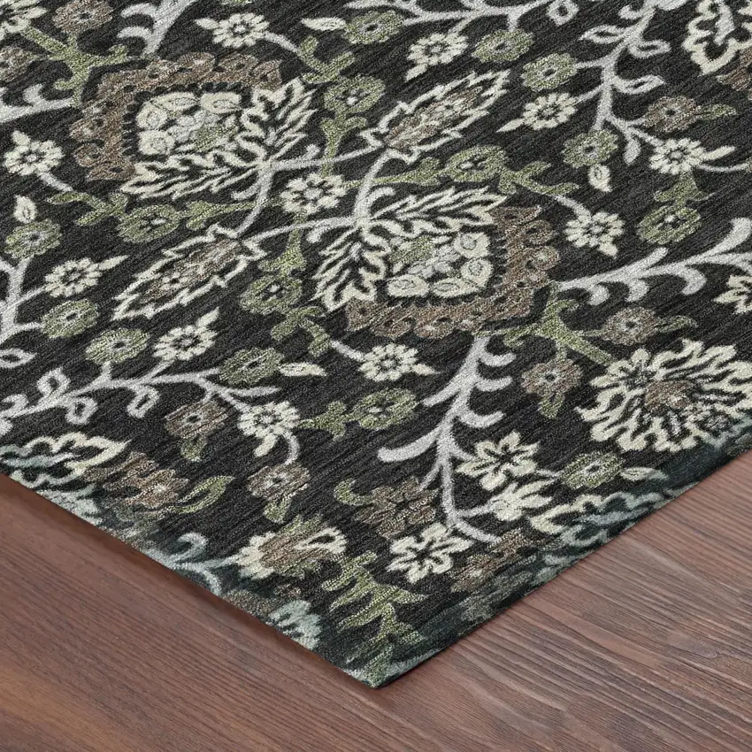 Black And Graphite Geometric Washable Indoor Outdoor Area Rug Photo 4
