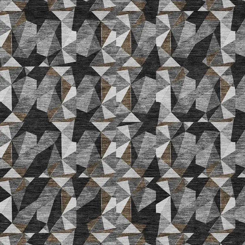 Black And Graphite Geometric Washable Indoor Outdoor Area Rug Photo 2