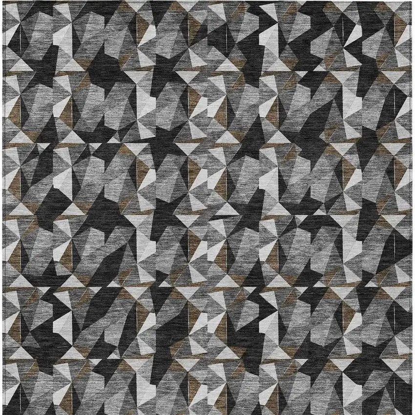 Black And Graphite Geometric Washable Indoor Outdoor Area Rug Photo 3