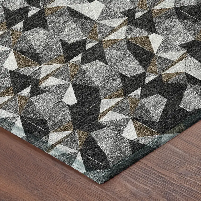 Black And Graphite Geometric Washable Indoor Outdoor Area Rug Photo 4