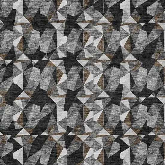 Black And Graphite Geometric Washable Indoor Outdoor Area Rug Photo 2