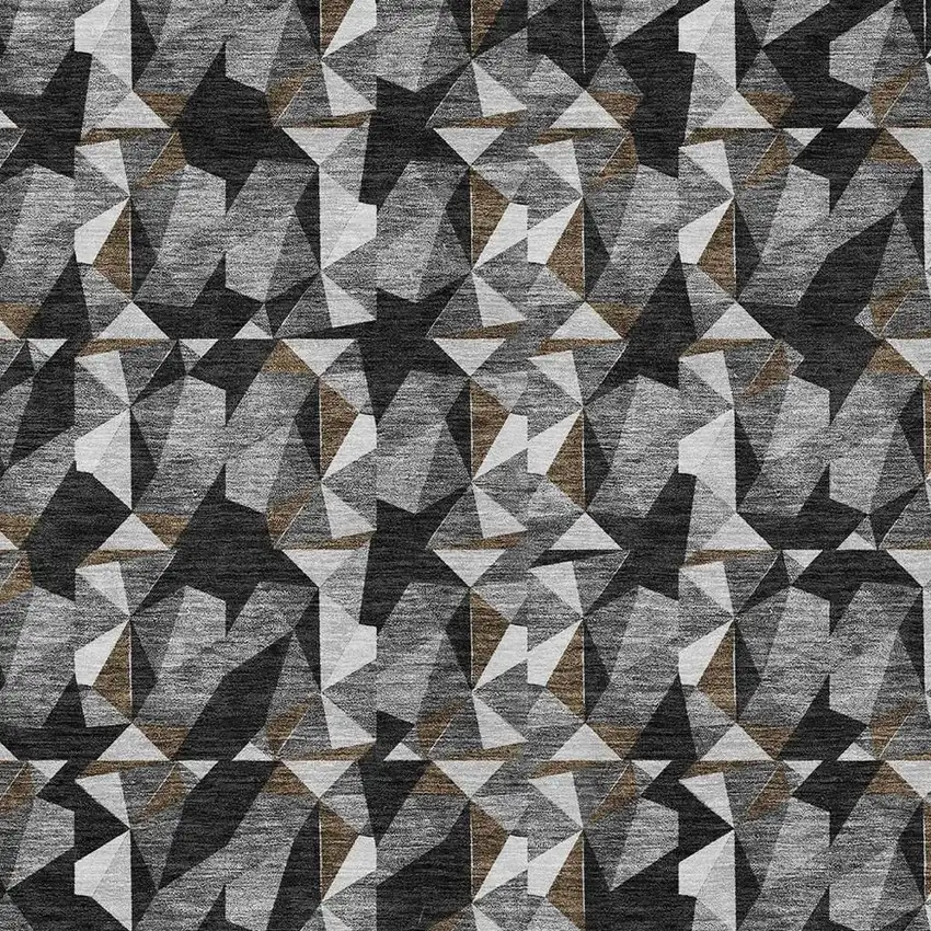 Black And Graphite Geometric Washable Indoor Outdoor Area Rug Photo 2
