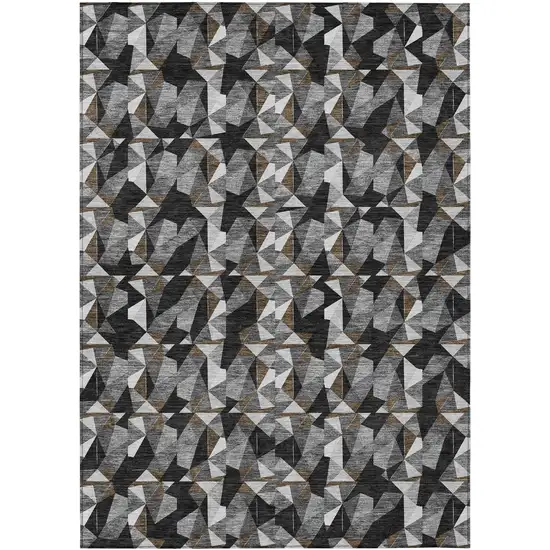 Black And Graphite Geometric Washable Indoor Outdoor Area Rug Photo 1