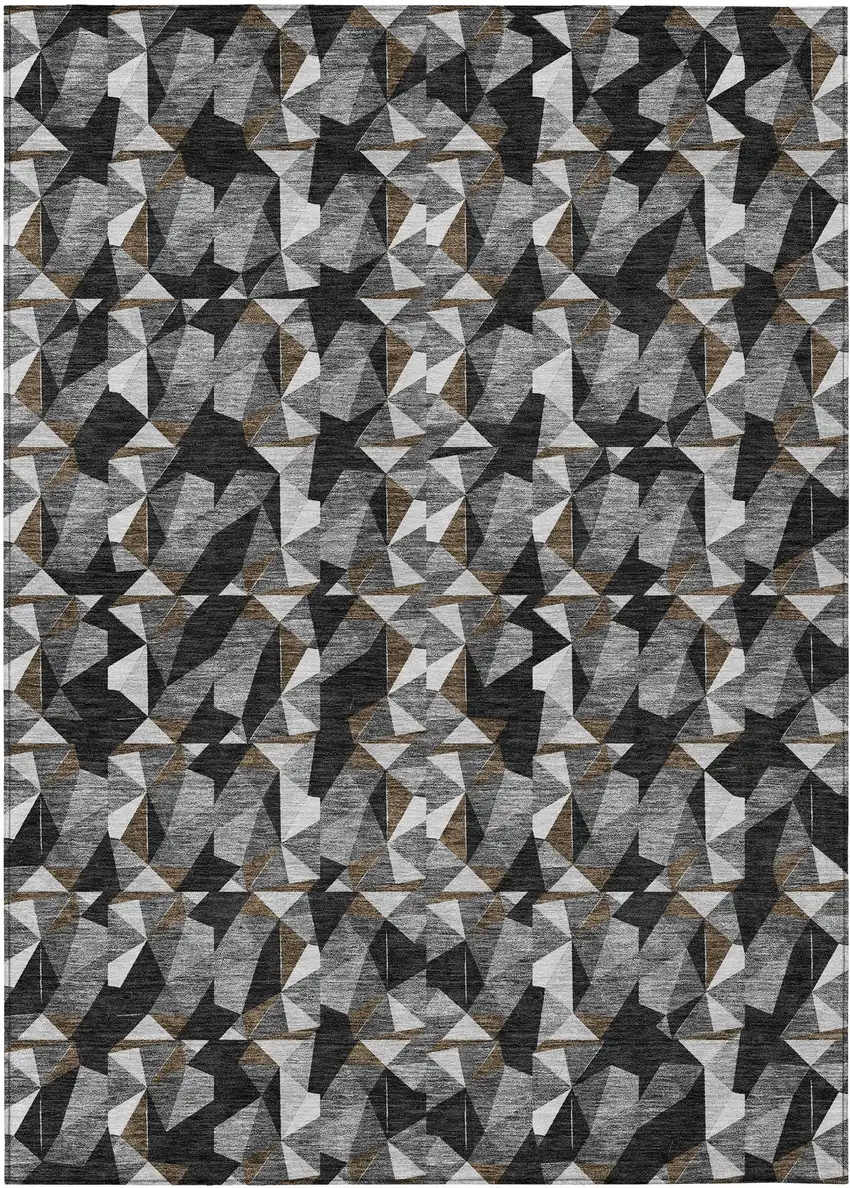 Black And Graphite Geometric Washable Indoor Outdoor Area Rug Photo 1