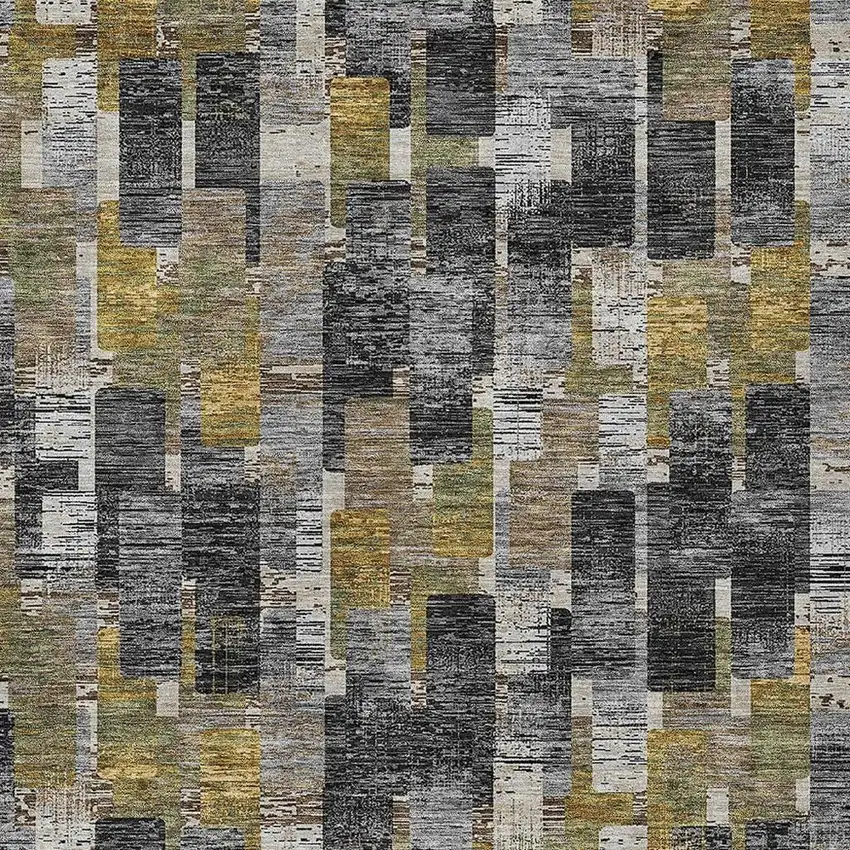 Black And Graphite Geometric Washable Indoor Outdoor Area Rug Photo 2