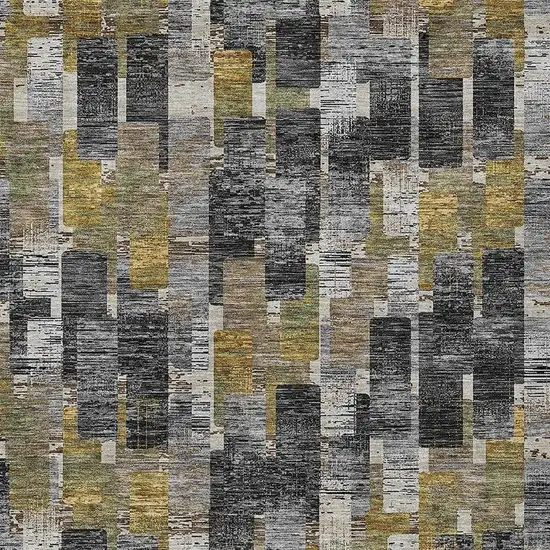 Black And Graphite Geometric Washable Indoor Outdoor Area Rug Photo 2