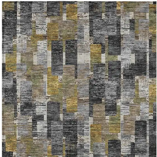 Black And Graphite Geometric Washable Indoor Outdoor Area Rug Photo 2