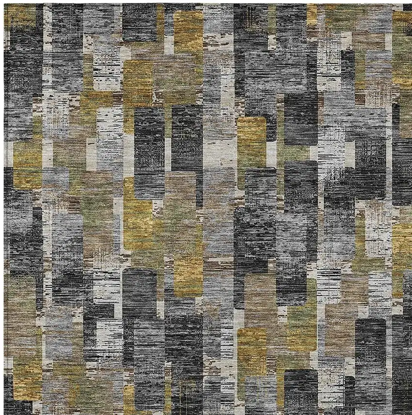 Black And Graphite Geometric Washable Indoor Outdoor Area Rug Photo 2
