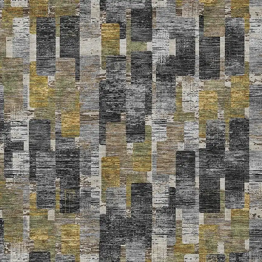 Black And Graphite Geometric Washable Indoor Outdoor Area Rug Photo 2