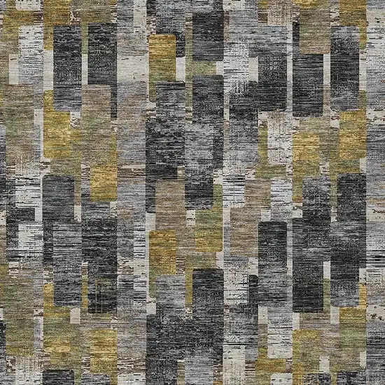Black And Graphite Geometric Washable Indoor Outdoor Area Rug Photo 2