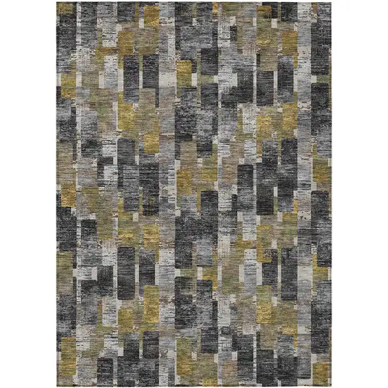 Black And Graphite Geometric Washable Indoor Outdoor Area Rug Photo 1