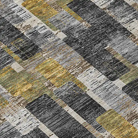Black And Graphite Geometric Washable Indoor Outdoor Area Rug Photo 5