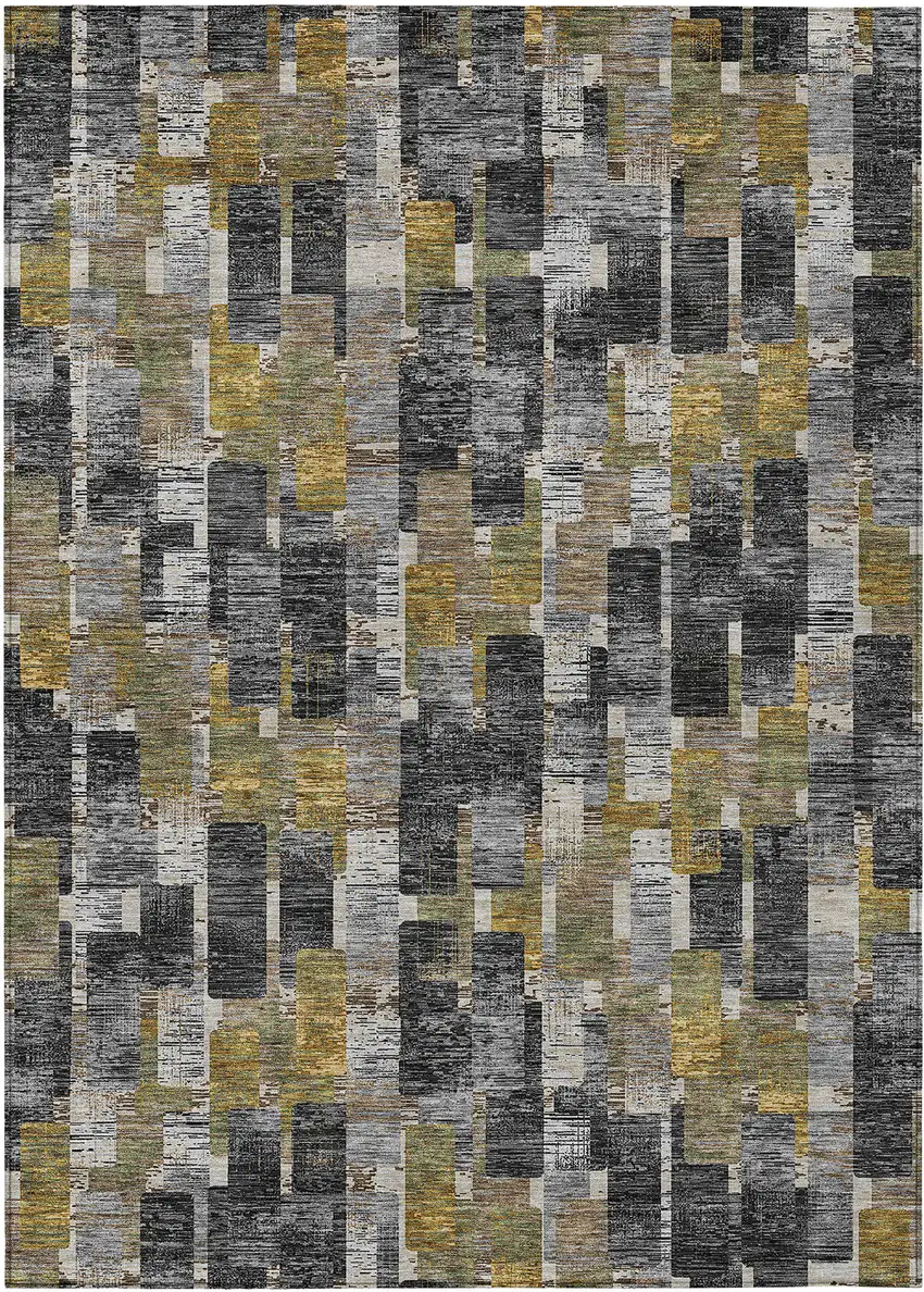 Black And Graphite Geometric Washable Indoor Outdoor Area Rug Photo 1