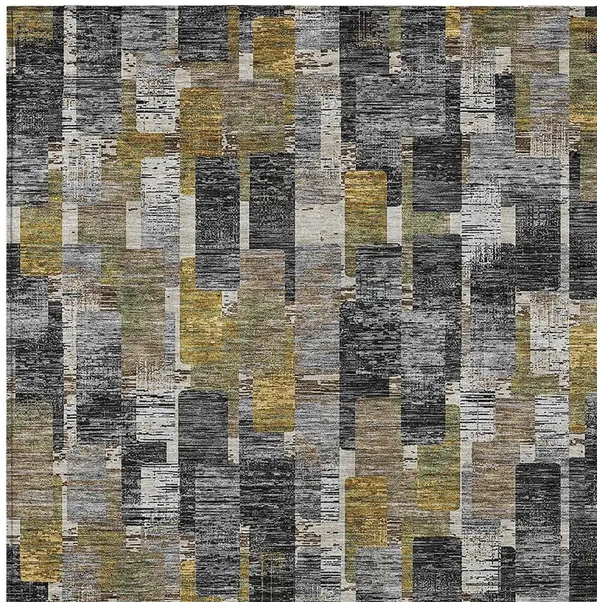 Black And Graphite Geometric Washable Indoor Outdoor Area Rug Photo 2