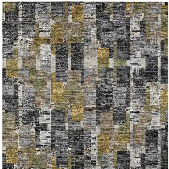 Black And Graphite Geometric Washable Indoor Outdoor Area Rug Photo 2