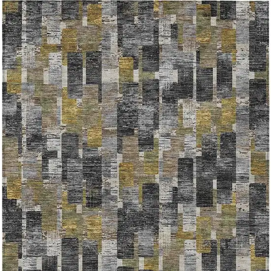 Black And Graphite Geometric Washable Indoor Outdoor Area Rug Photo 3