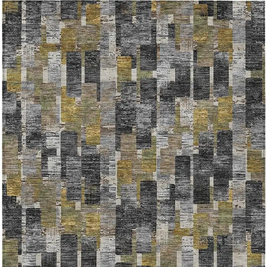 Black And Graphite Geometric Washable Indoor Outdoor Area Rug Photo 3