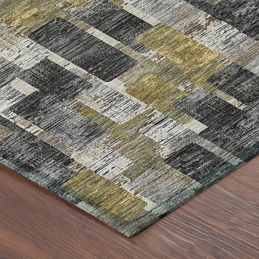 Black And Graphite Geometric Washable Indoor Outdoor Area Rug Photo 4