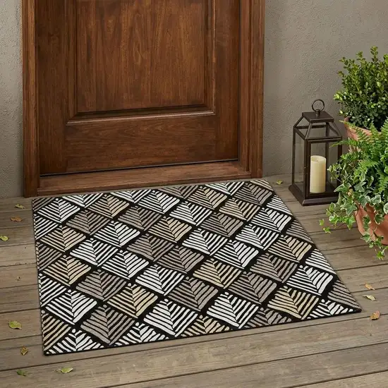 Black And Graphite Geometric Washable Indoor Outdoor Area Rug Photo 1