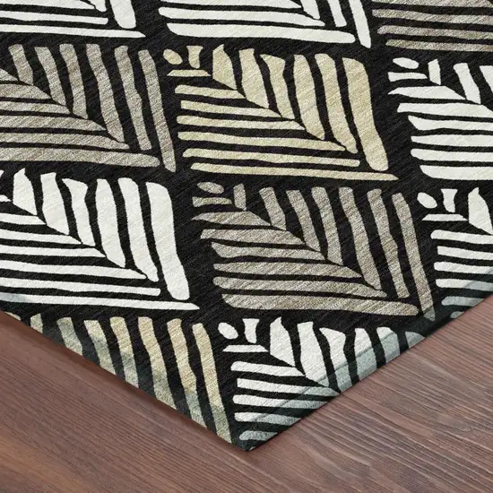 Black And Graphite Geometric Washable Indoor Outdoor Area Rug Photo 3