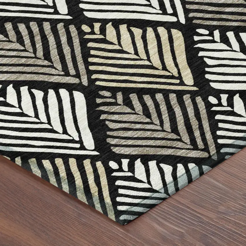 Black And Graphite Geometric Washable Indoor Outdoor Area Rug Photo 3