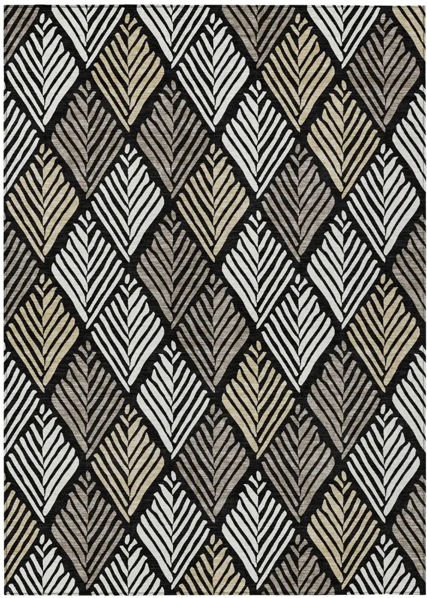 Black And Graphite Geometric Washable Indoor Outdoor Area Rug Photo 2