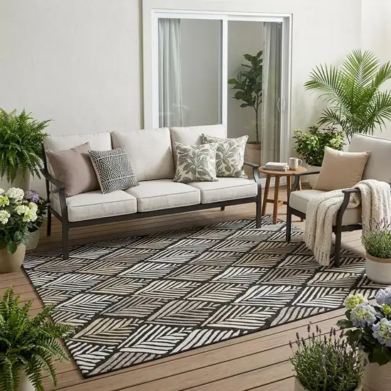 Black And Graphite Geometric Washable Indoor Outdoor Area Rug Photo 1