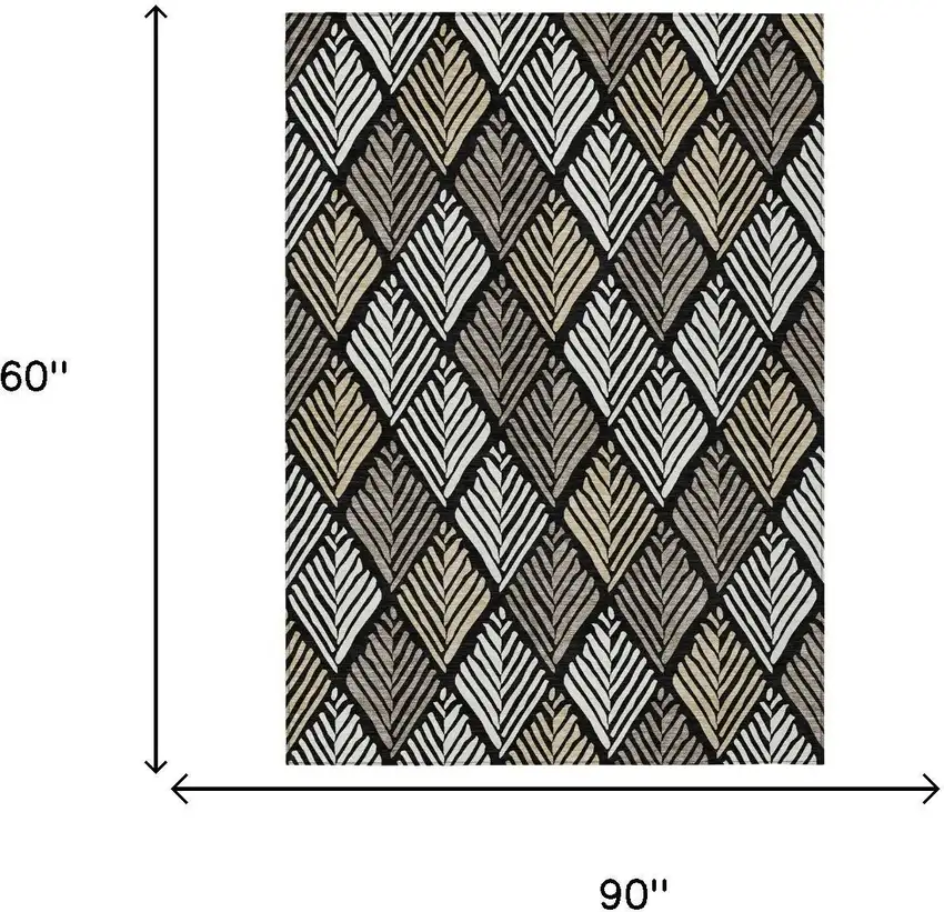 Black And Graphite Geometric Washable Indoor Outdoor Area Rug Photo 5