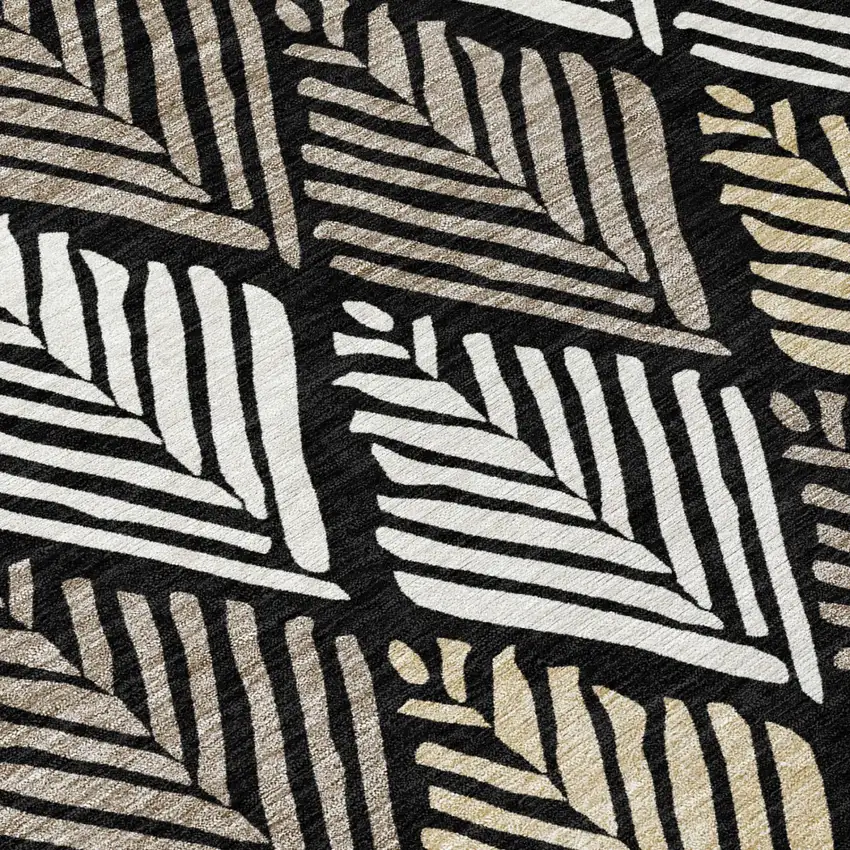 Black And Graphite Geometric Washable Indoor Outdoor Area Rug Photo 4